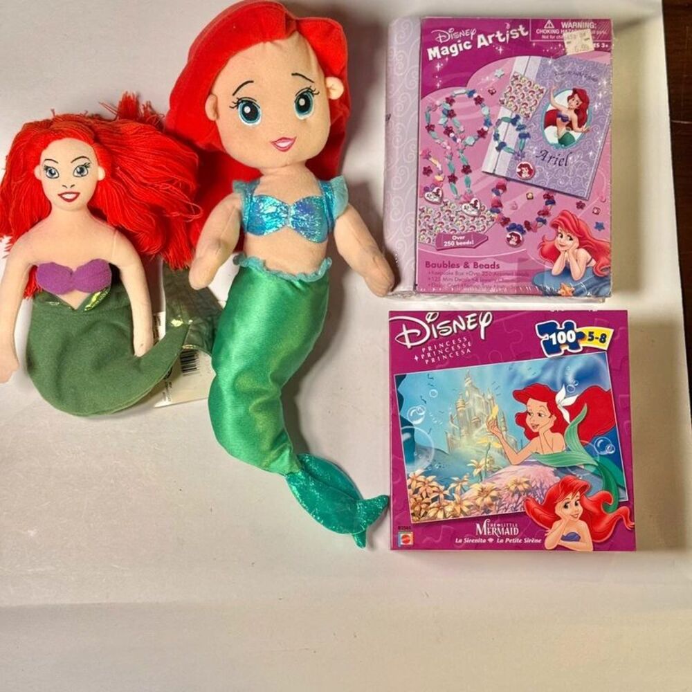 Vtg Y2K Disney Ariel Collectible Lot The Little Mermaid Puzzle Craft Plush 4pc